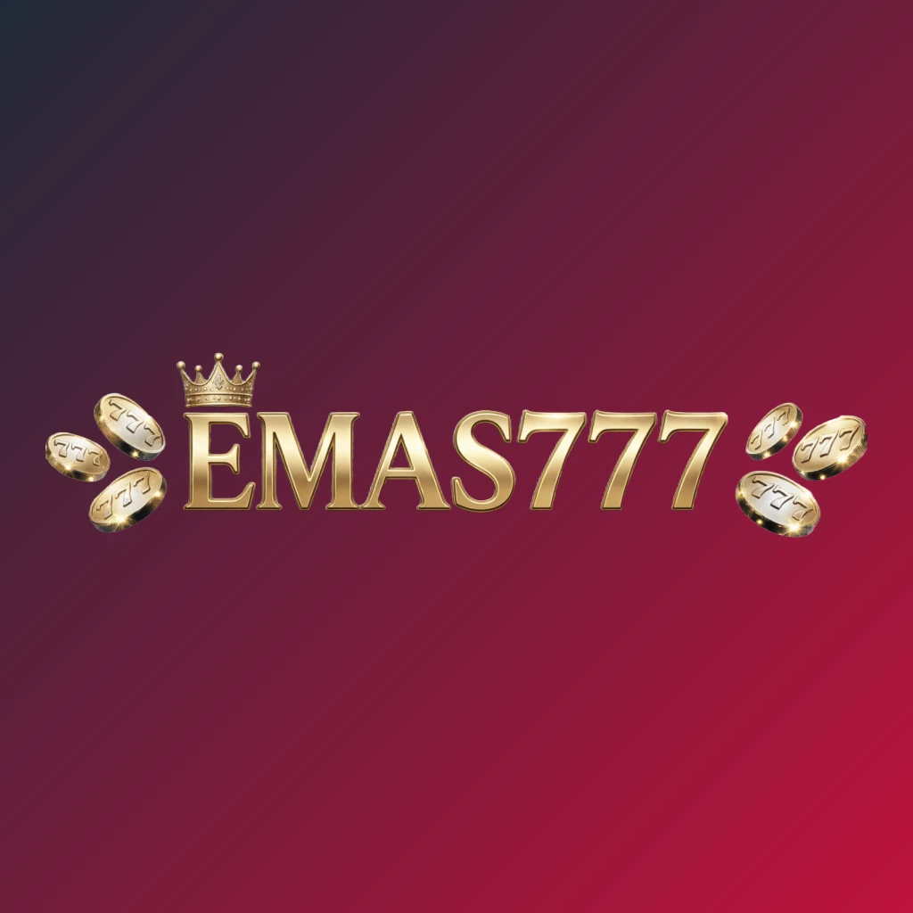 Logo bergaya kasino EMAS777 dengan huruf emas, elemen mahkota, koin berkilau, suasana permainan mewah, latar belakang transparan, logo wordmark horizontal untuk header situs web